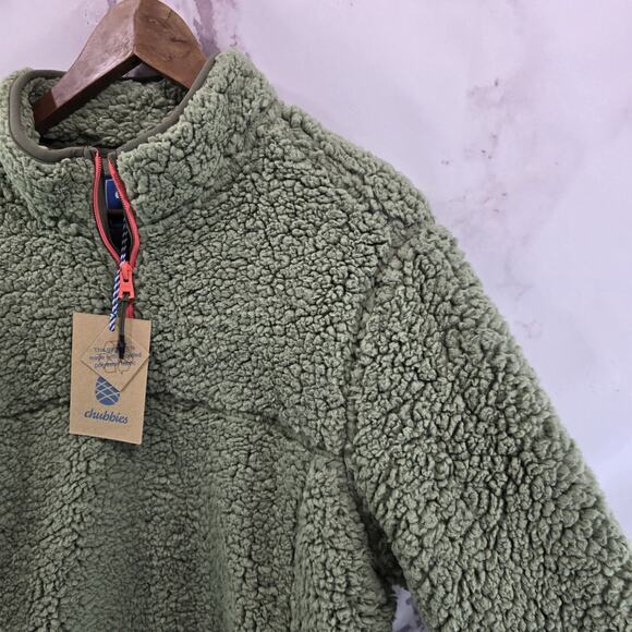 Chubbies Pullover Mens Small Green Fleece Quarter Zip High Pile Lasso Pink - Picture 10 of 10